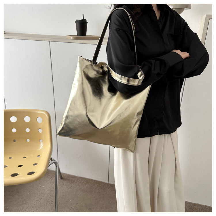 Trendy Metallic Shine Soft Tote Bag