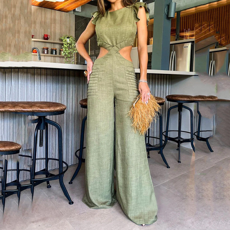 Chic Cut-Out Ruffled Sleeveless Wide Leg Jumpsuit