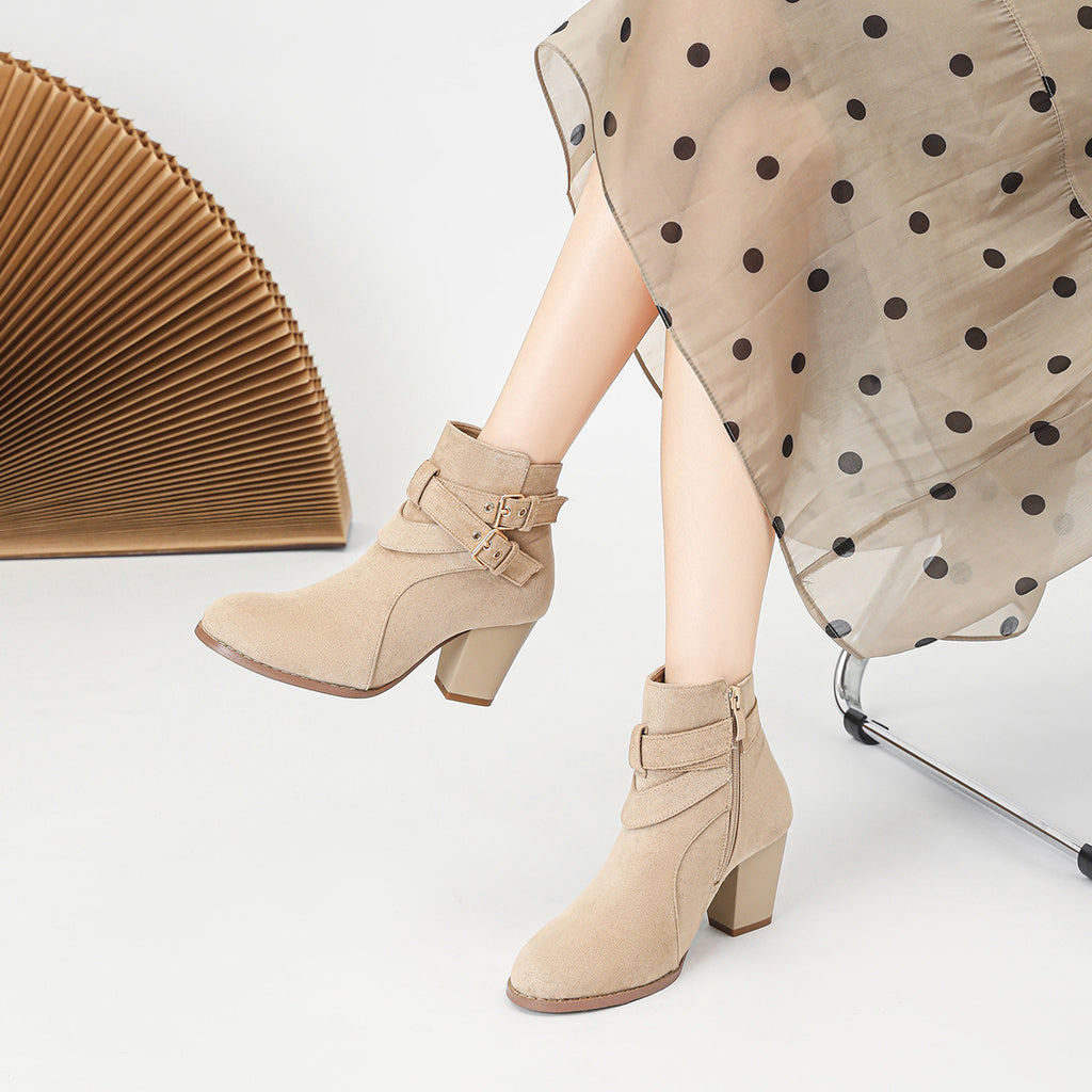 Adalyn Suede Buckle Block Heel Boots