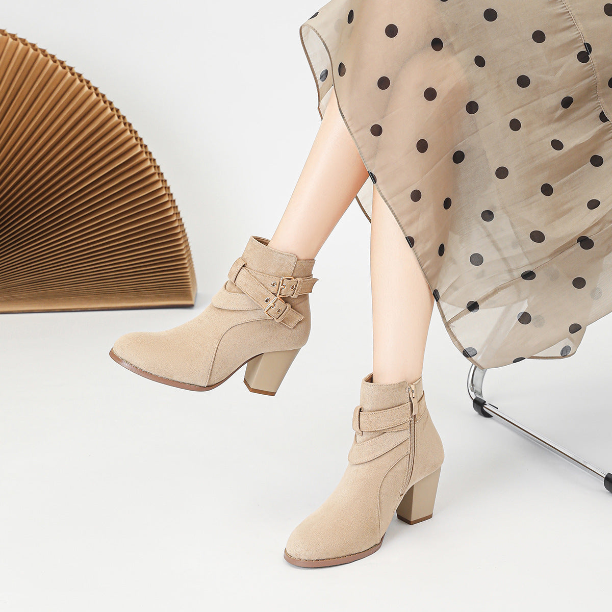 Adalyn Suede Buckle Block Heel Boots