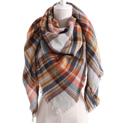 Cozy Plaid Triangle Shawl Scarf