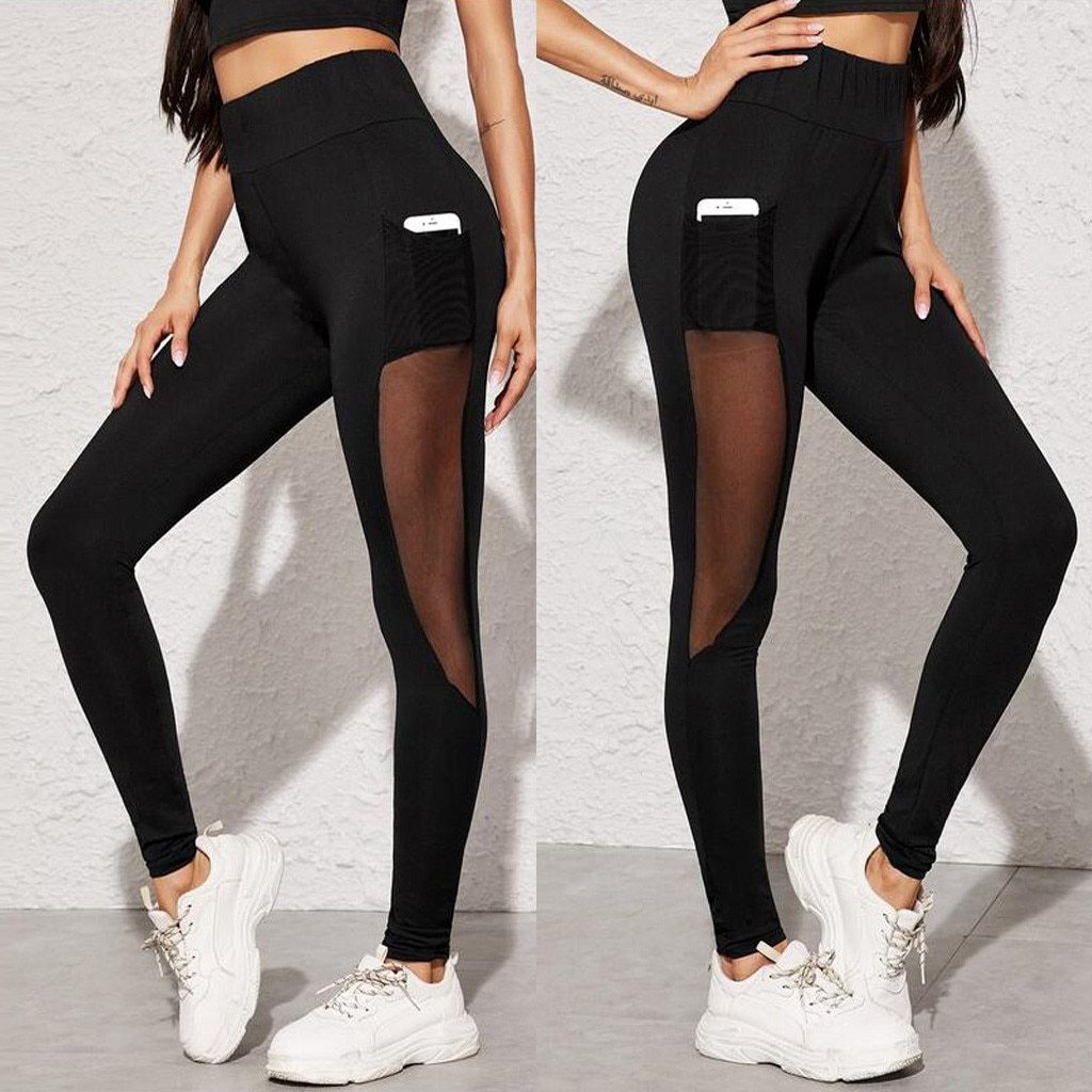 High Waisted Breathable Mesh Panel Active Leggings with Side Pocket