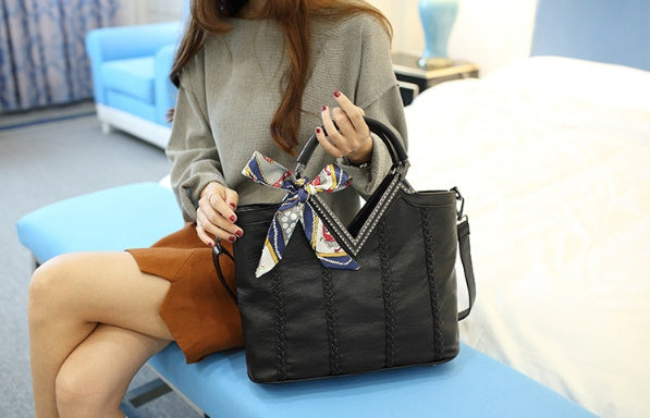 Stylish Studded Faux Leather Everyday Shoulder Tote with Braided Details