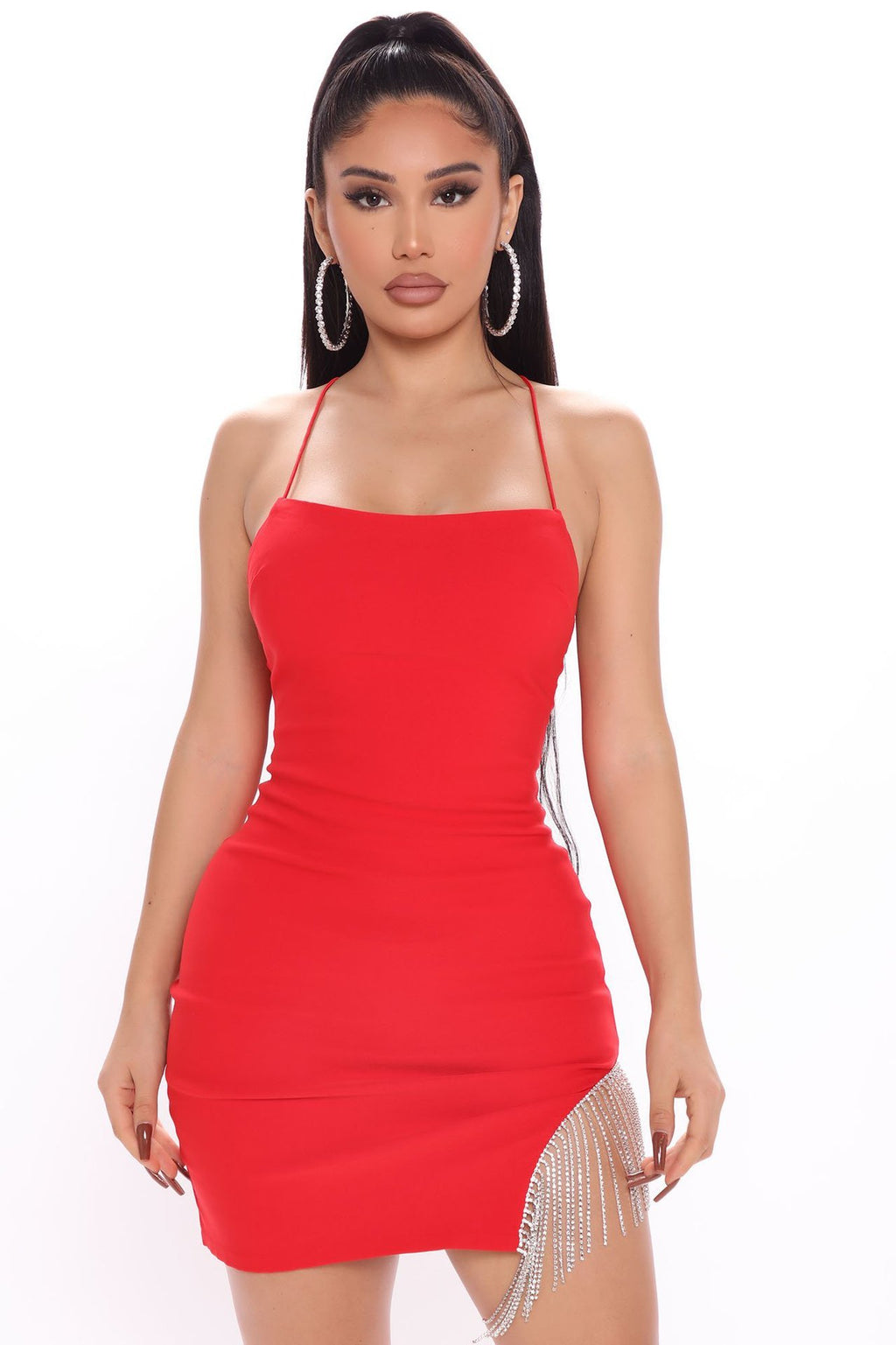 Elegant Rhinestone Fringe Bodycon Mini Dress - Perfect for Parties