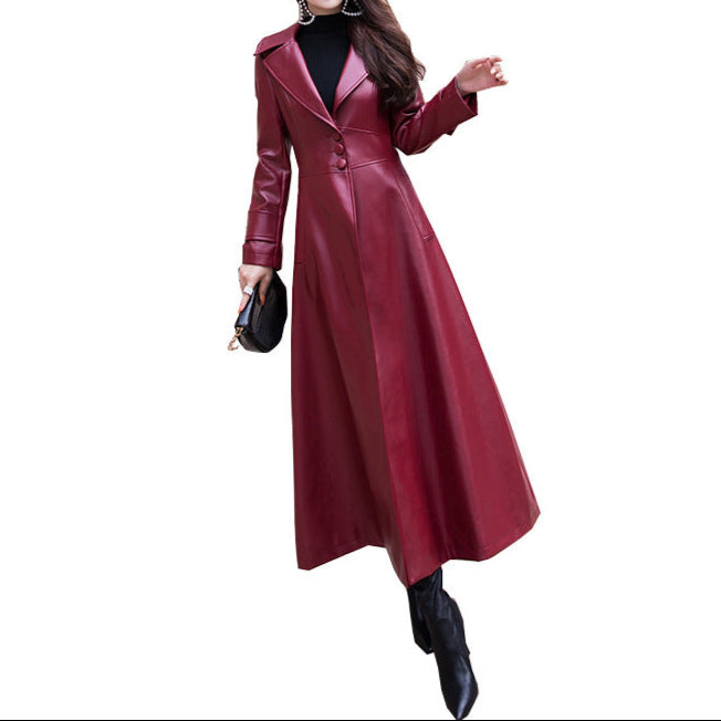 Noir Faux Leather Trench Coat