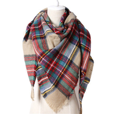 Cozy Plaid Triangle Shawl Scarf