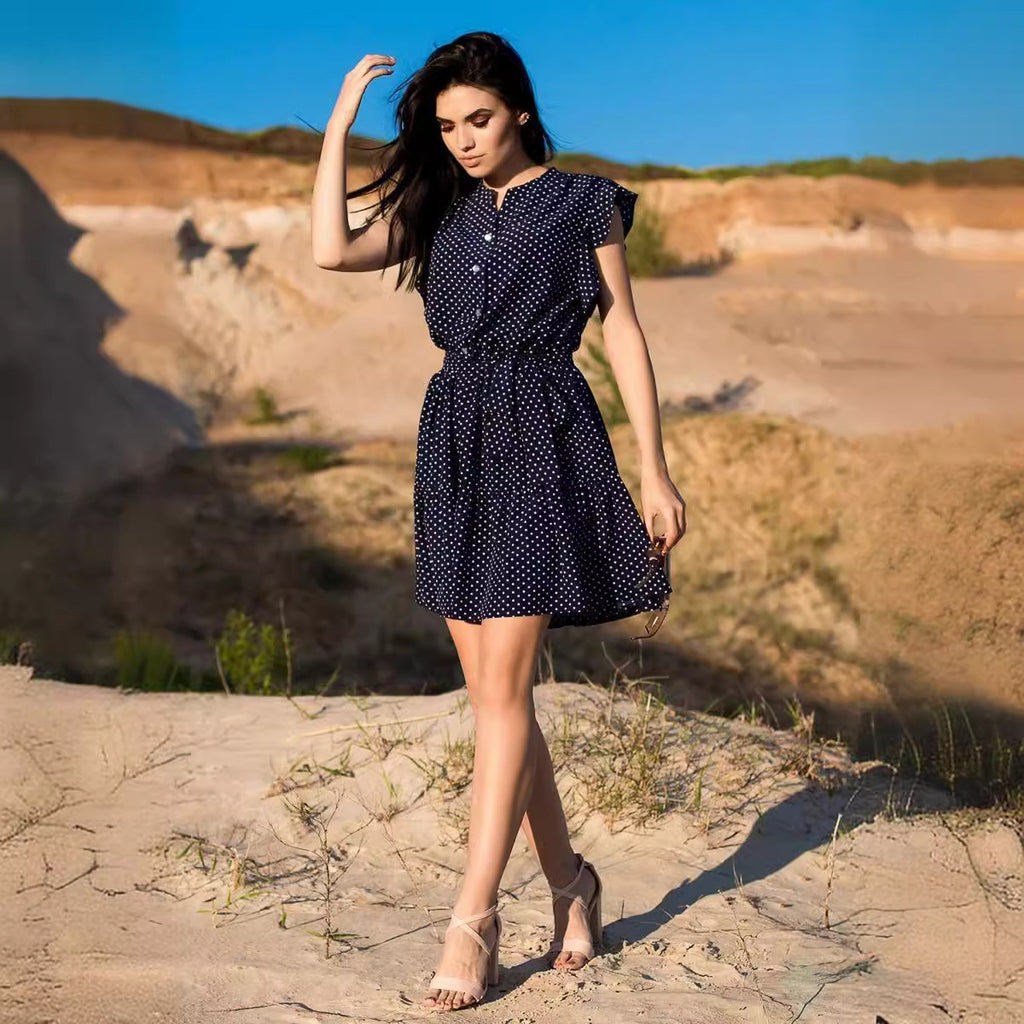 Chic Polka Dot Butterfly Sleeve Ruffled Mini Dress