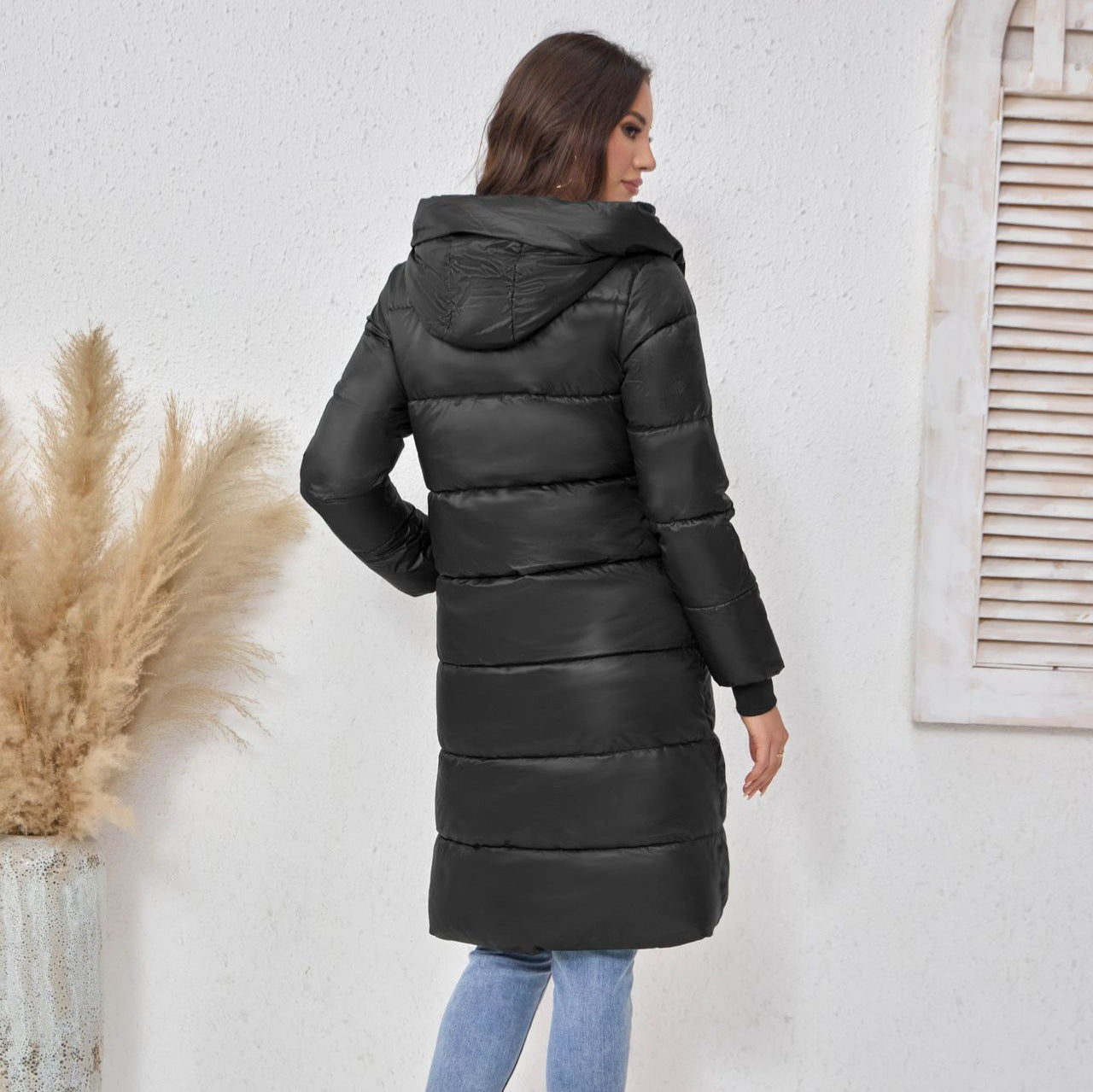 Chic Padded Longline Puffer Jacket with Hood for Winter Elegance
