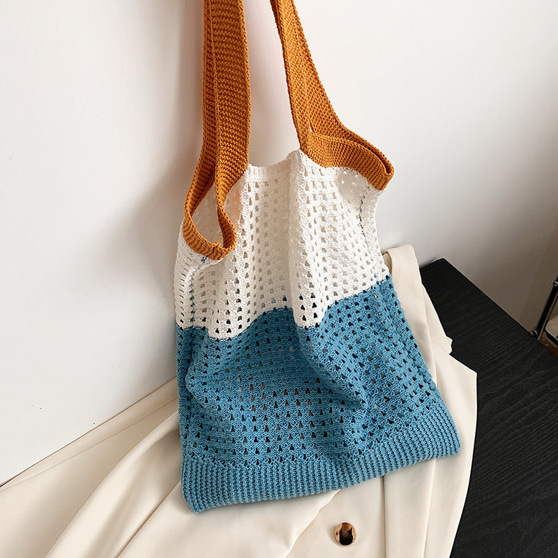 Boho Hollow Knit Shoulder Tote Bag