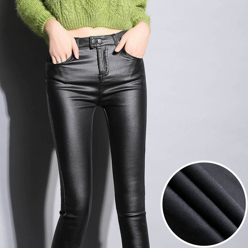Thermal Faux Leather Leggings High Waisted Warm Winter Pants