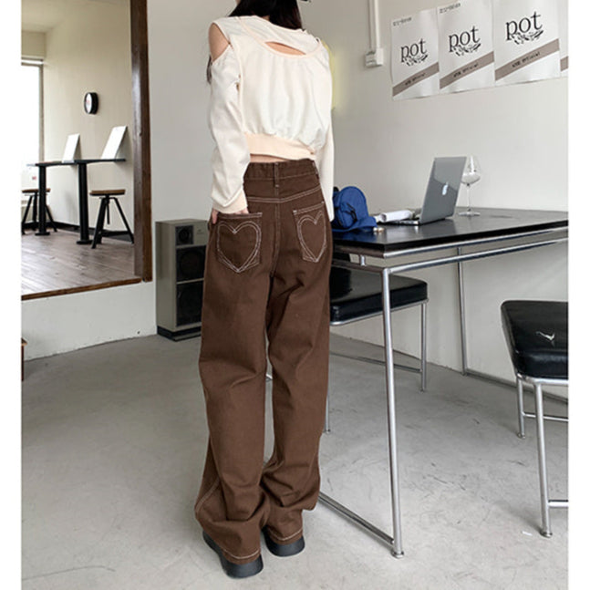 Chic Brown Wide-Leg Denim Jeans