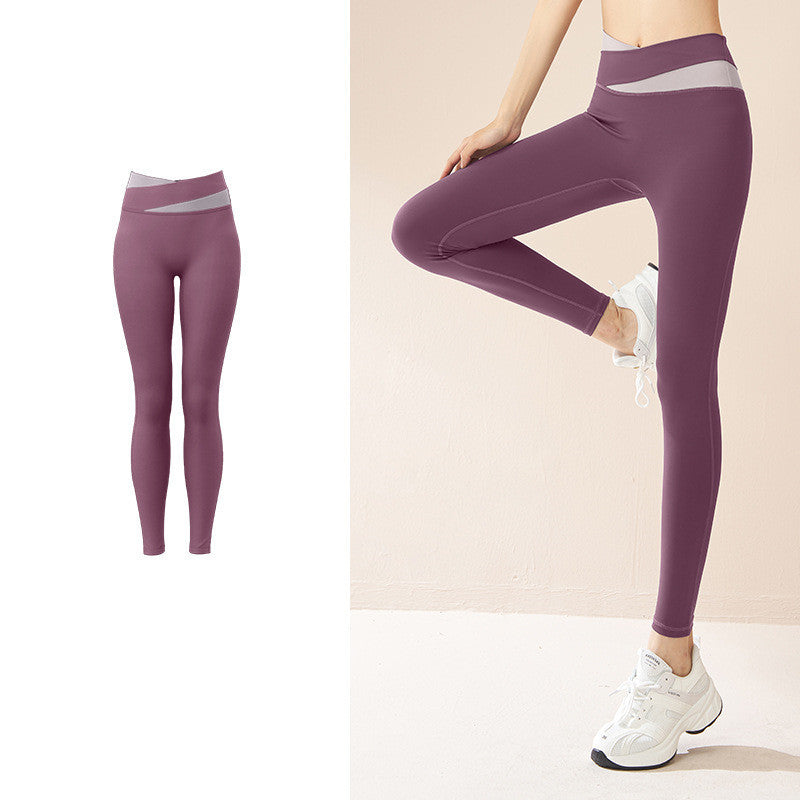 Seamless Spliced High Waist Yoga Leggings with Butt Lift and Quick-Dry Fabric