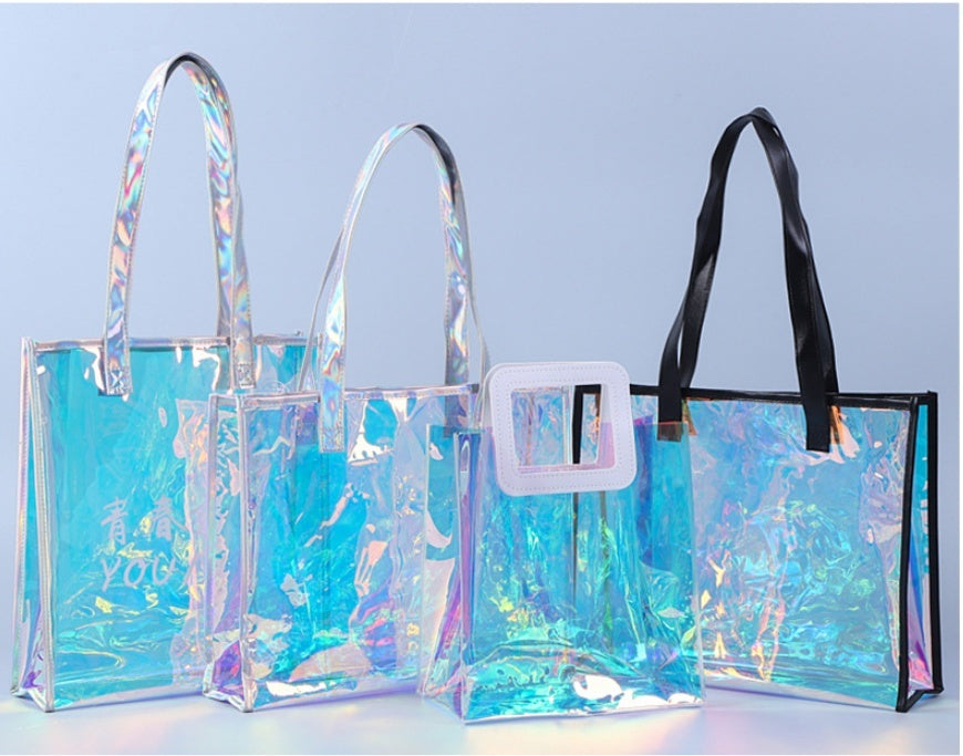 Trendy Transparent Holographic Tote Bag – Waterproof & Stylish