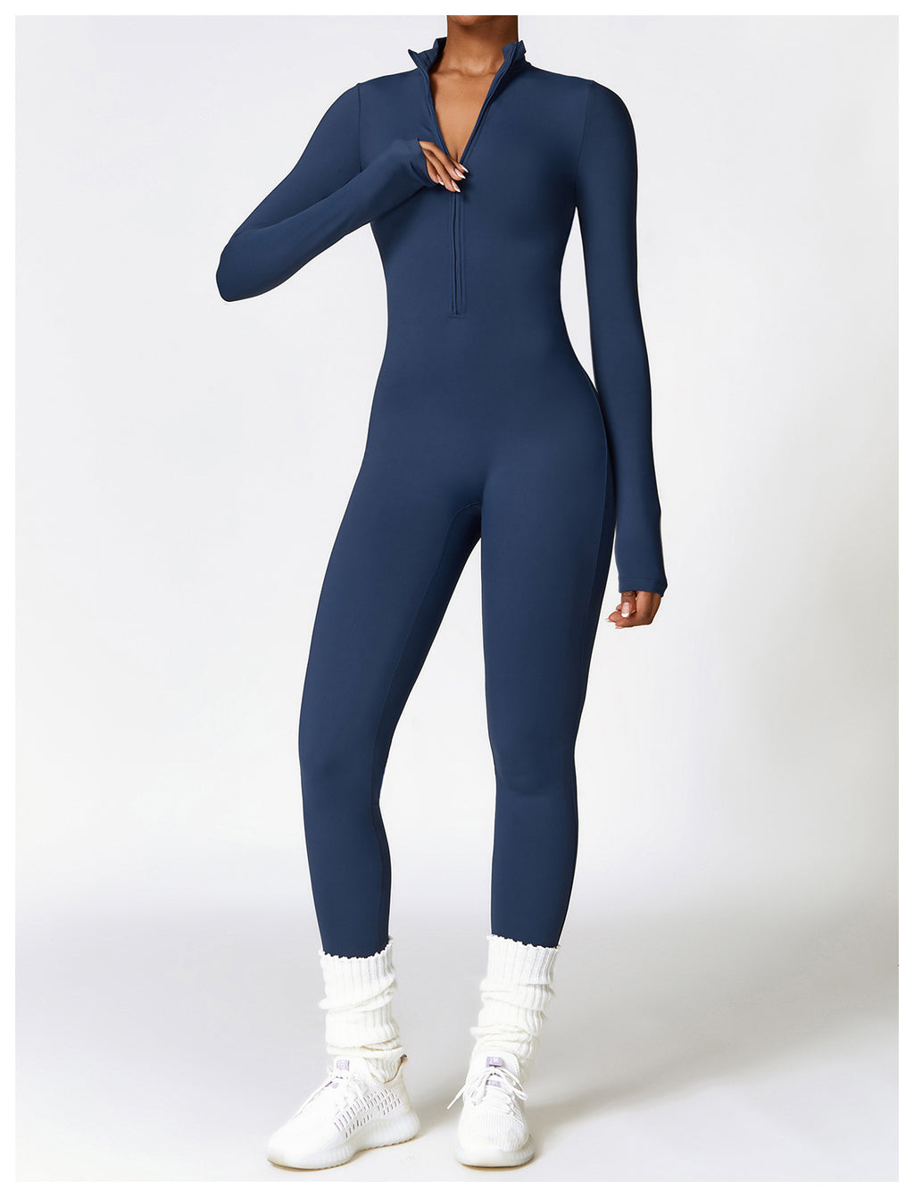 Cozy Fleece Lined Long Sleeve Activewear Jumpsuit for Winter Workouts and Leisure