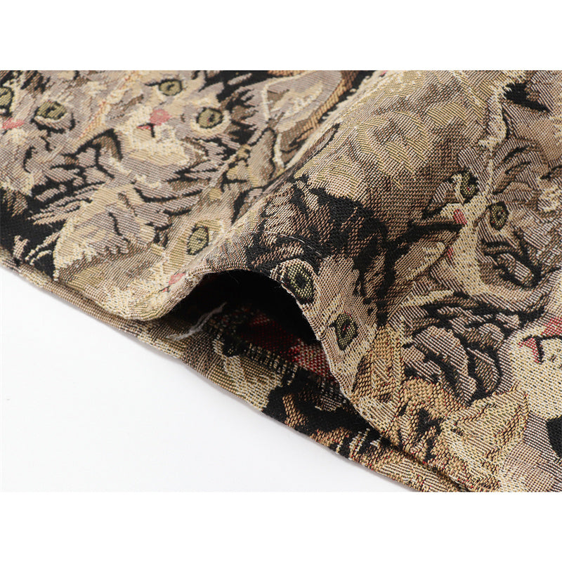 Chic High-Waisted A-Line Mini Skirt with Adorable Cat Tapestry Pattern