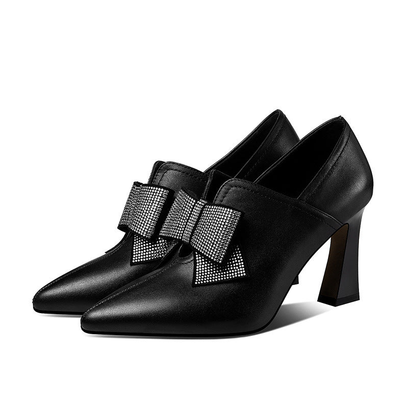 Elegant Rhinestone Bow Pointed Toe High Heels for Women
