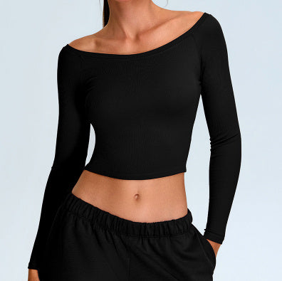 Versatile Ribbed Off Shoulder Long Sleeve Crop Top Everyday Essential