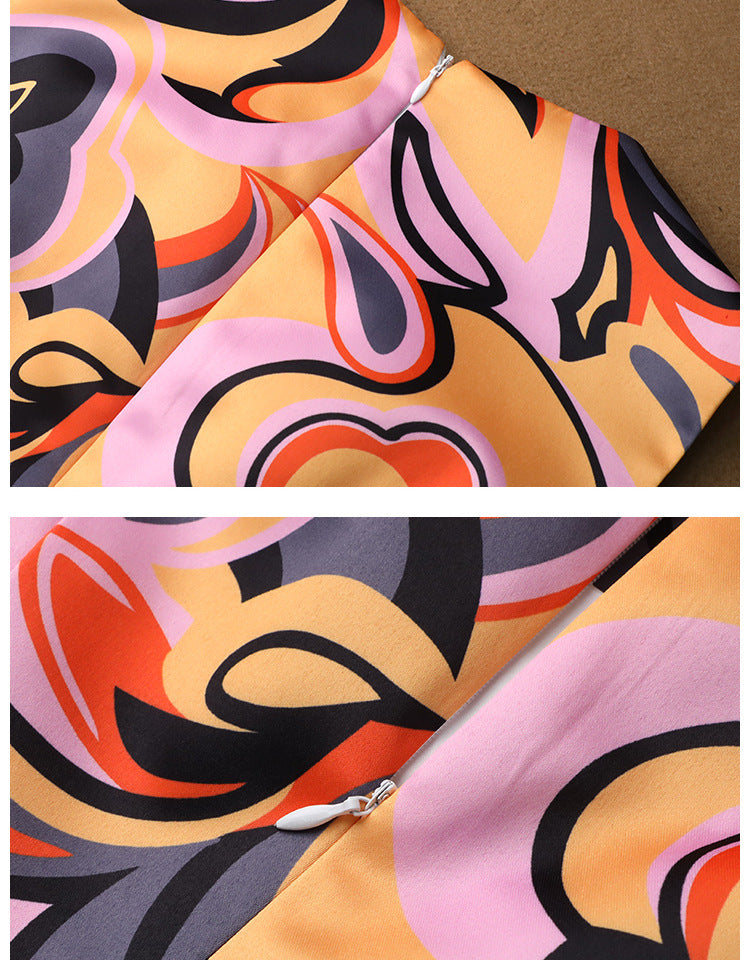 French-style Beautiful Print Slim Waist Dress