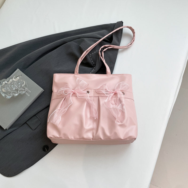 Chic Bow Detail PU Leather Tote Bag - Large Capacity Shoulder Bag for Women