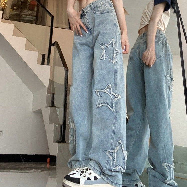 Star Distressed Baggy Denim Jeans