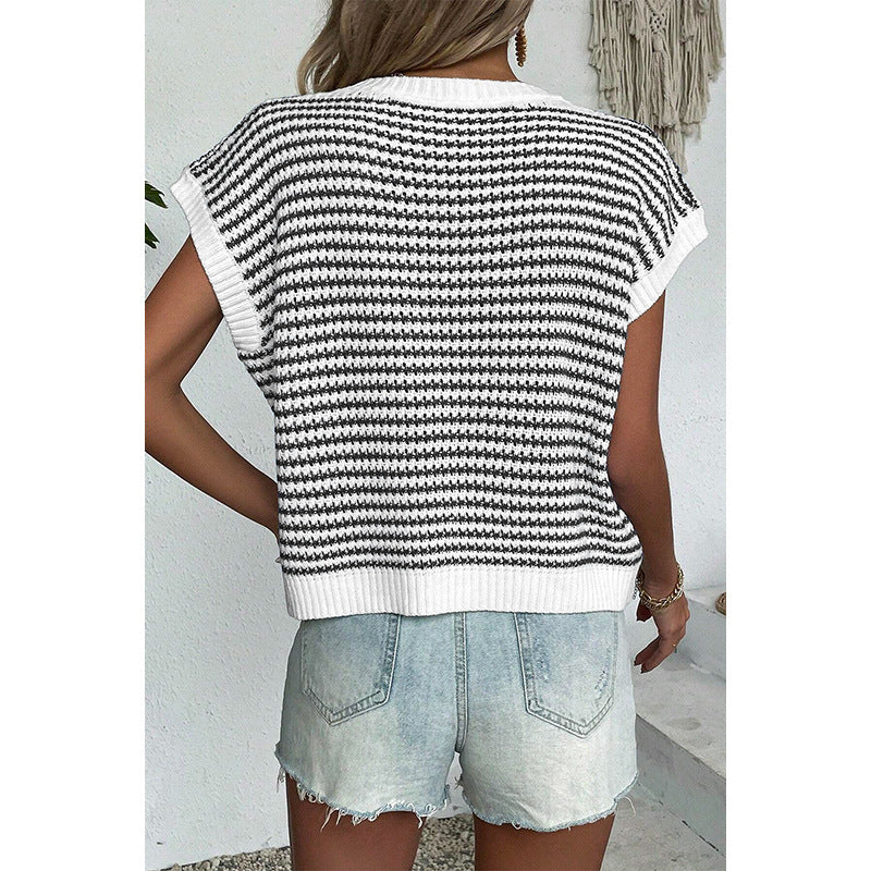Chic Striped Knit Vest Top Comfortable Everyday Style