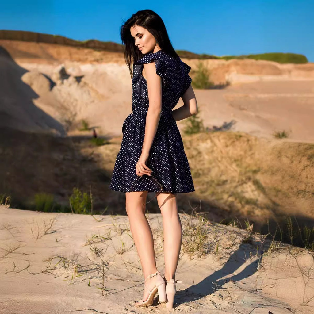 Chic Polka Dot Butterfly Sleeve Ruffled Mini Dress