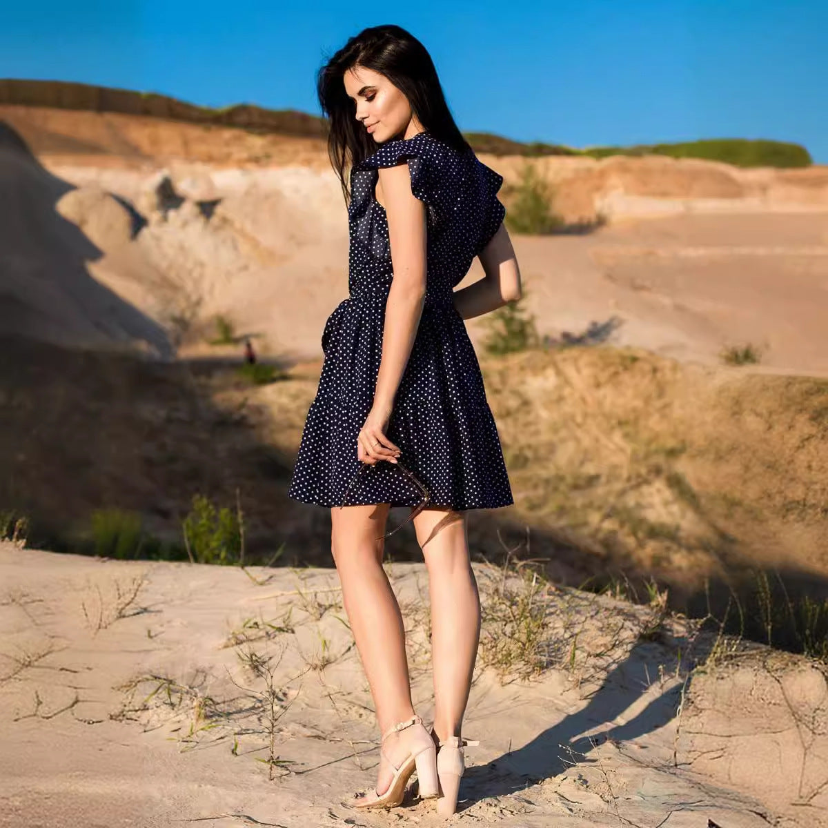 Chic Polka Dot Butterfly Sleeve Ruffled Mini Dress