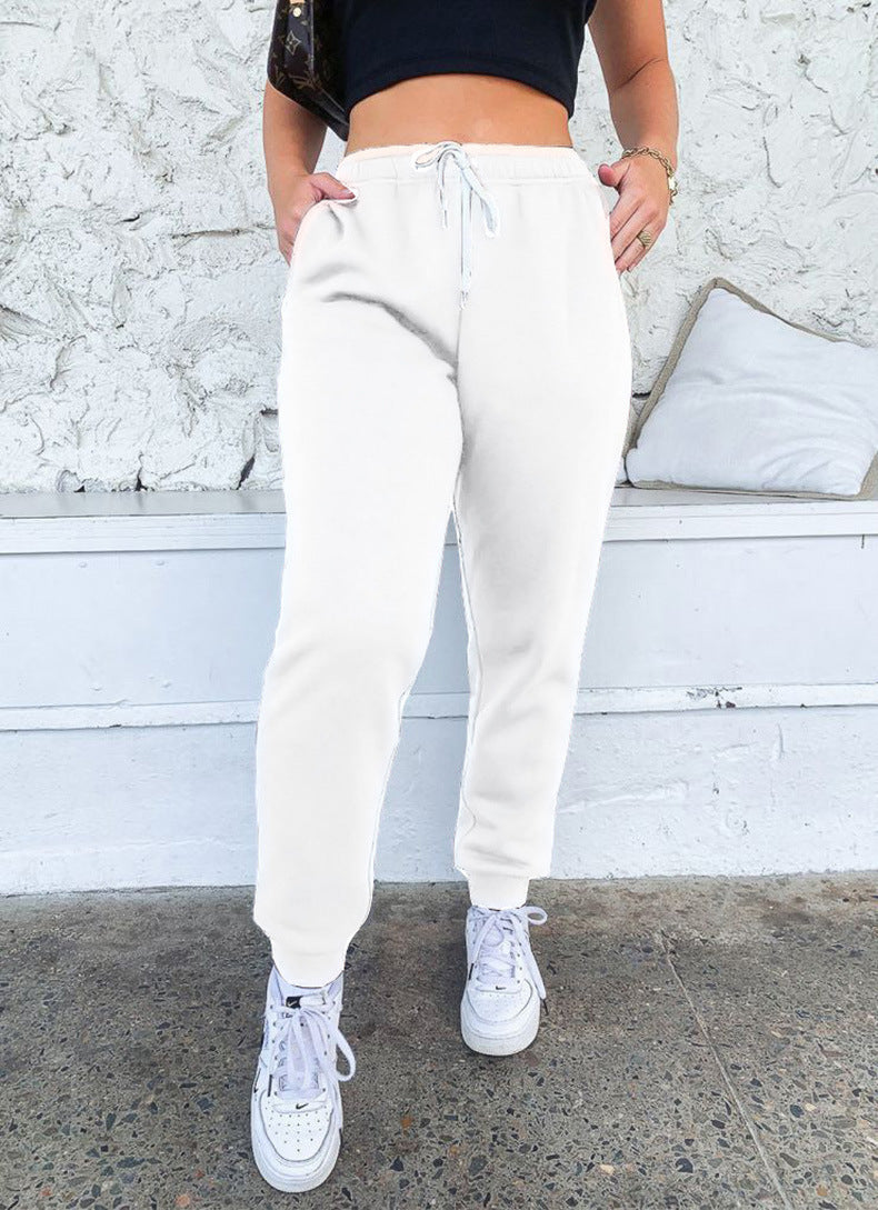 Comfortable Women's Solid Color Drawstring Waist Casual Lounge Jogger Sweatpants