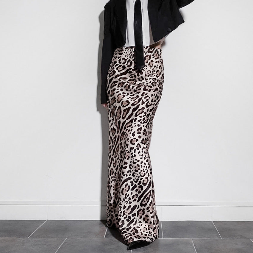 Sleek Leopard Print High Waist Fishtail Maxi Skirt for Evening Occasions