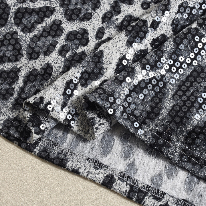 Stunning Leopard Print Sequin Maxi Fishtail Skirt