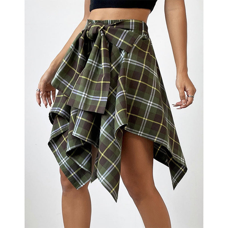 High Waist Irregular Hem Plaid Mini Skirt Trendy Asymmetrical Design