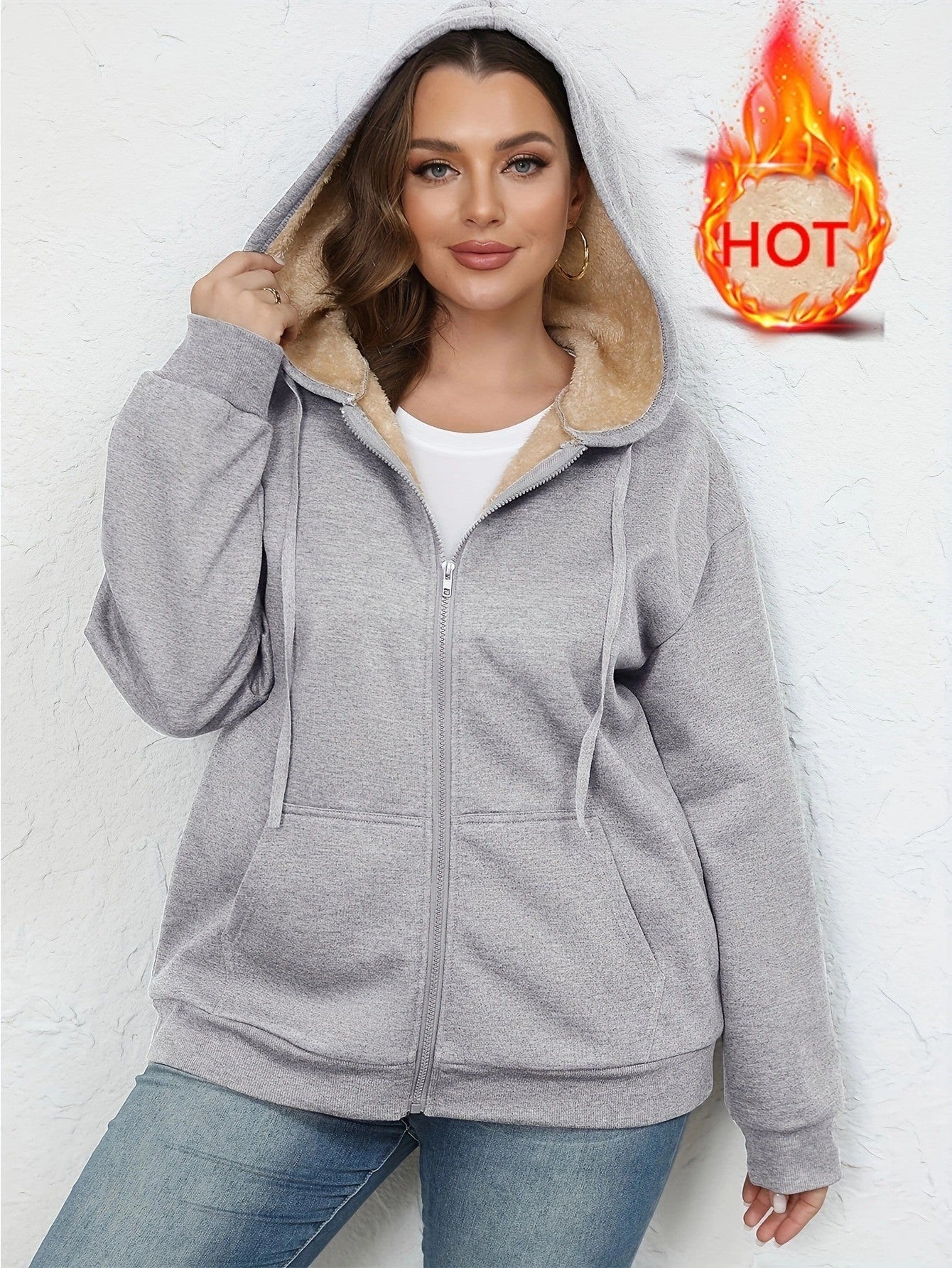 Cozy Plush Lined Full Zip Hoodie Jacket with Warm Sherpa Interior