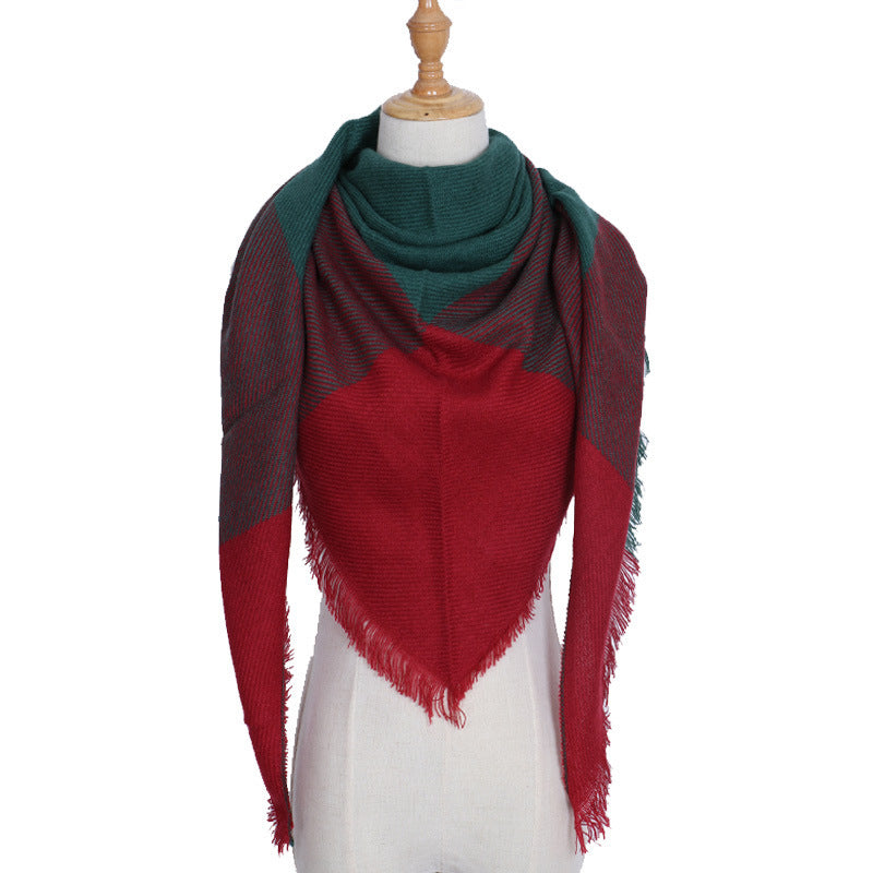 Cozy Plaid Triangle Shawl Scarf