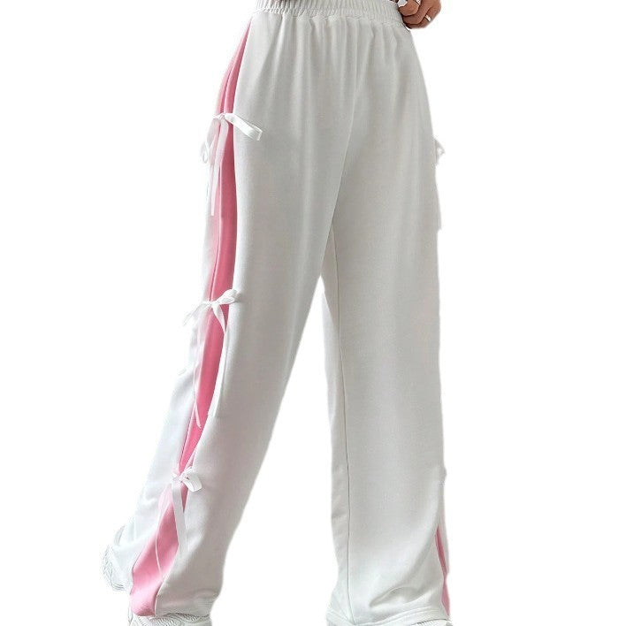 Women's Straight-Leg Trousers - Contrast Color Pull-On Pant