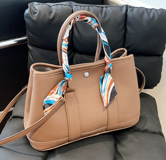 Stylish PU Leather Scarf Tote Bag - Versatile Shoulder & Crossbody Handbag