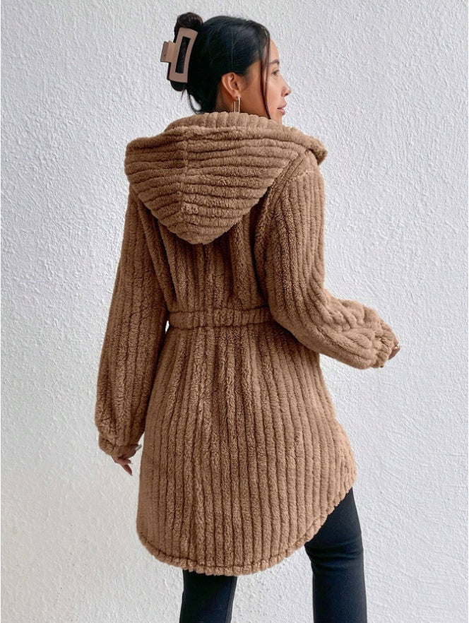 Cozy Button Front Hooded Teddy Coat Warm Fleece Jacket for Everyday Wear