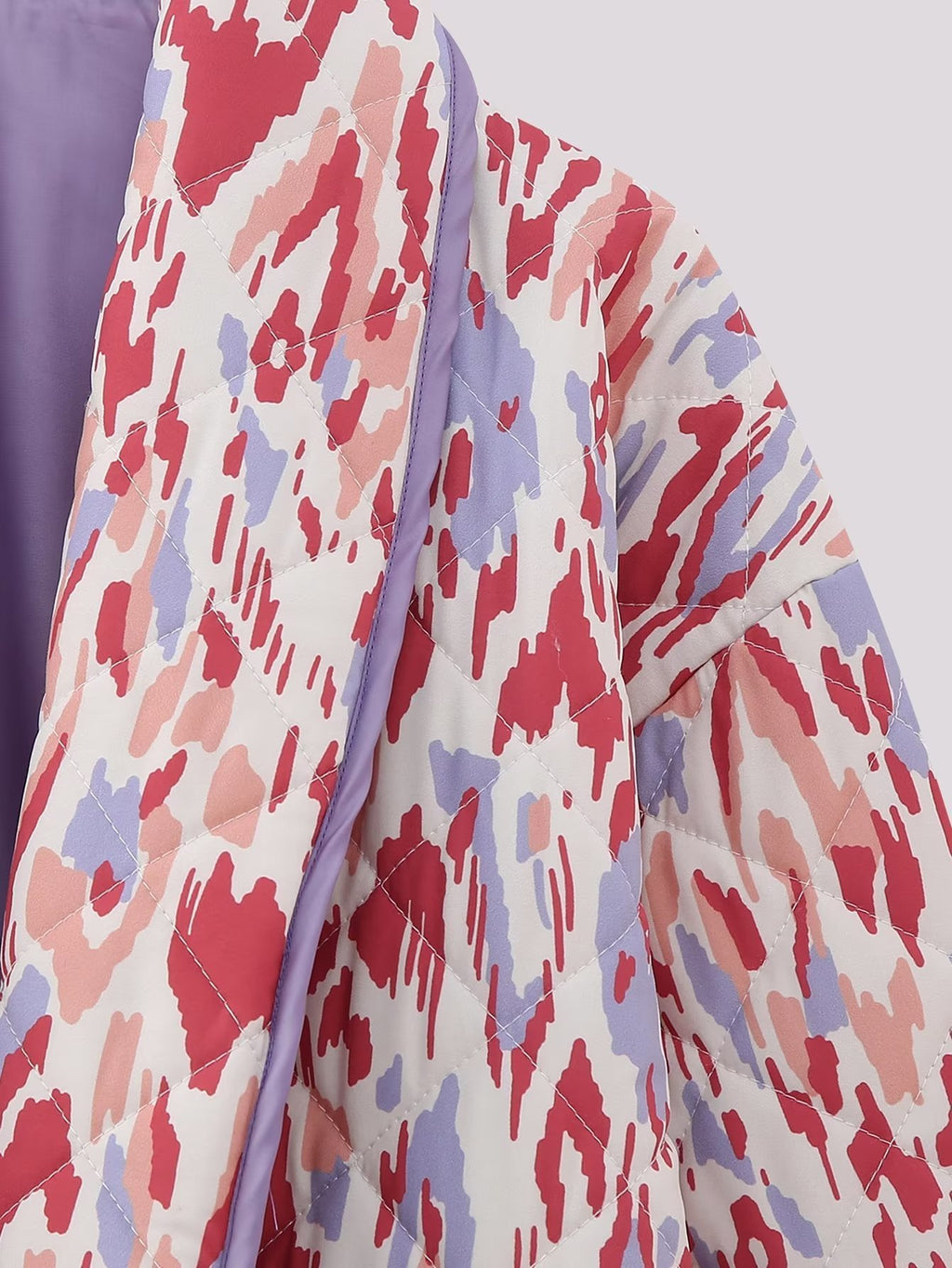 Artistic Retro Printed Quilted Jacket with Lapel Collar and Pockets