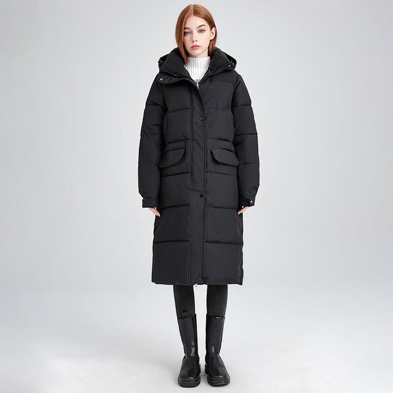 Warm Oversized Quilted Mid Length Winter Puffer Jacket with Hood