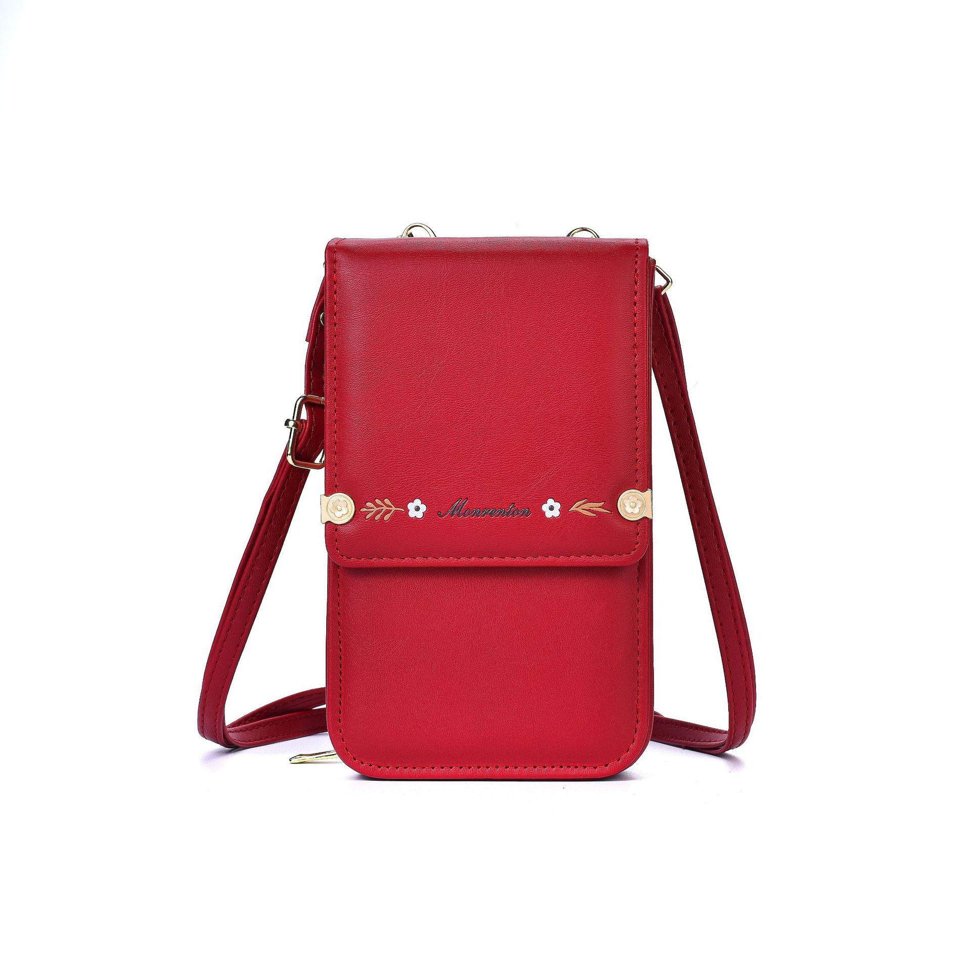 Embroidered PU Leather Mobile Phone Crossbody Bag for Women - Wallet