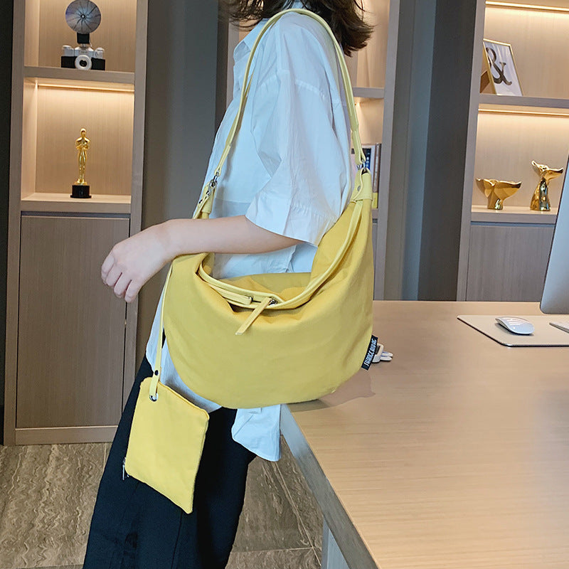 Chic Canvas Crossbody Bag for Women - Fashionable Dumpling Purse