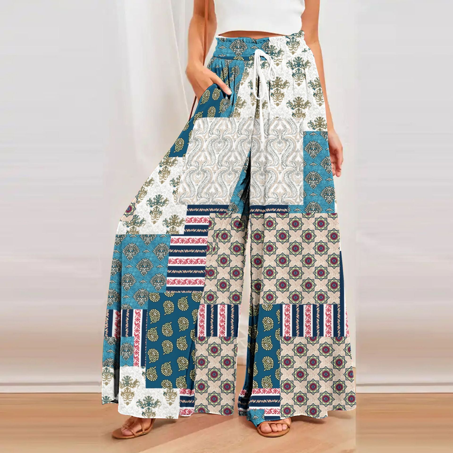 Bohemian Printed Wide Leg Hemp Culottes - Relaxed Fit