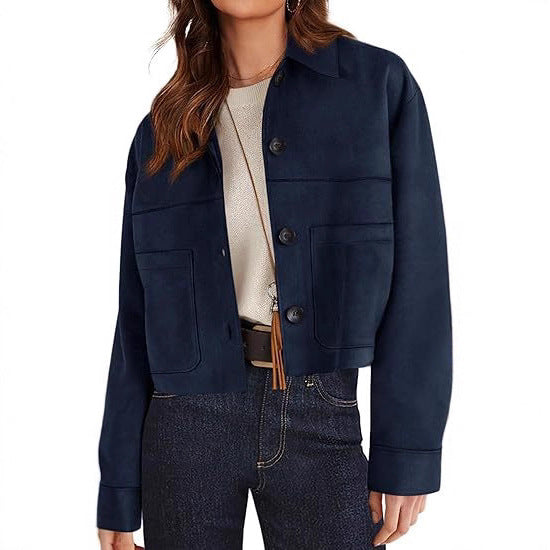 Chic Faux Suede Cropped Jacket Perfect for Effortless Casual Autumn Style