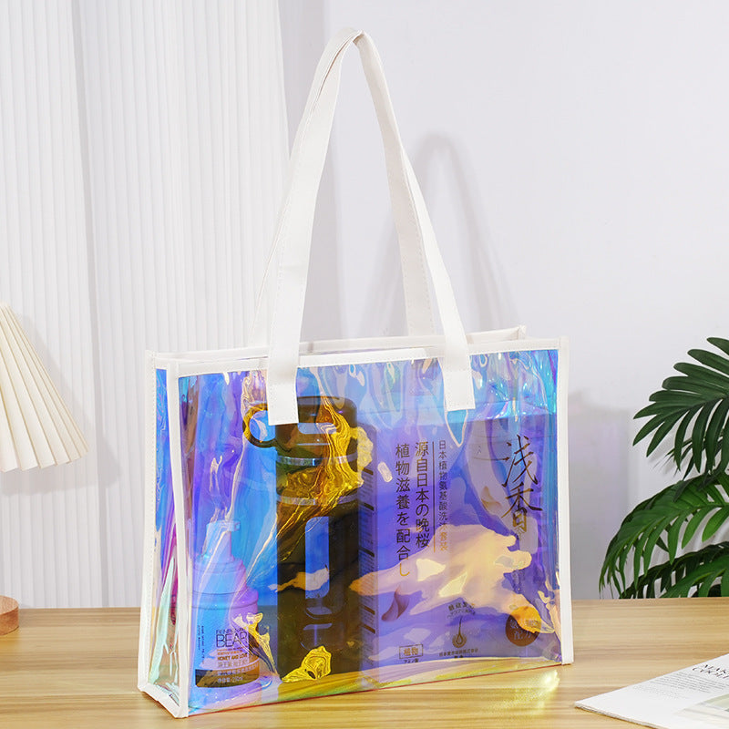Trendy Transparent Holographic Tote Bag – Waterproof & Stylish
