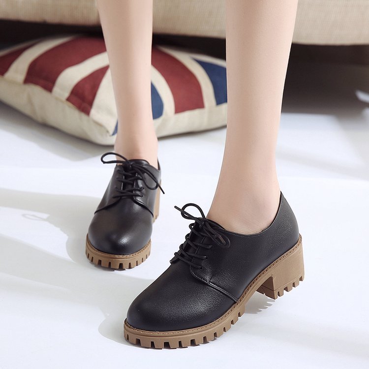 Stylish Women's Chunky Lace-Up Oxford Shoes with Block Heel