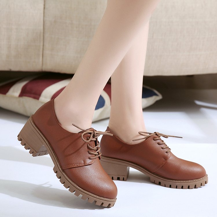 Stylish Women's Chunky Lace-Up Oxford Shoes with Block Heel