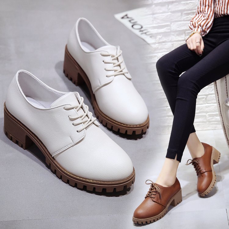Stylish Women's Chunky Lace-Up Oxford Shoes with Block Heel