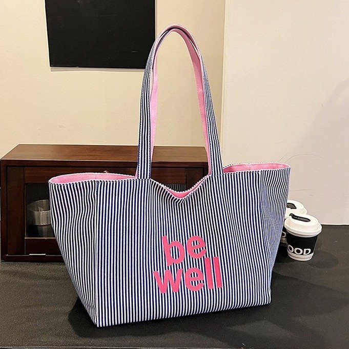 Stylish Striped Canvas Tote Bag - Large Capacity & Versatile Carry