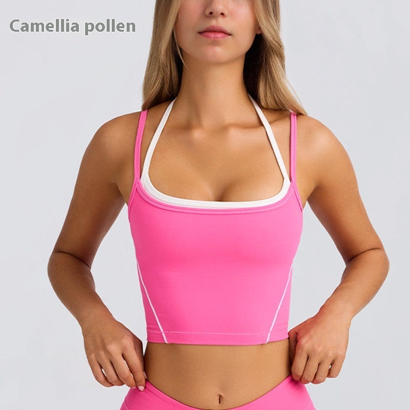 High Elastic Spaghetti Strap Crop Top and Shorts Fitness Activewear Set