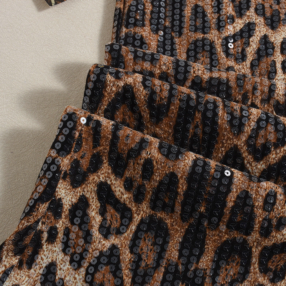 Stunning Leopard Print Sequin Maxi Fishtail Skirt