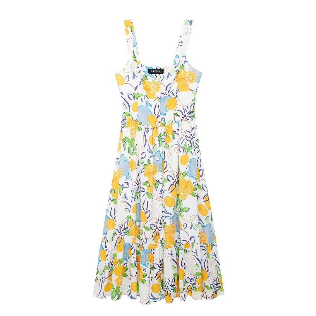 Vibrant Lemon Print Sleeveless Midi Dress - Summer Essential